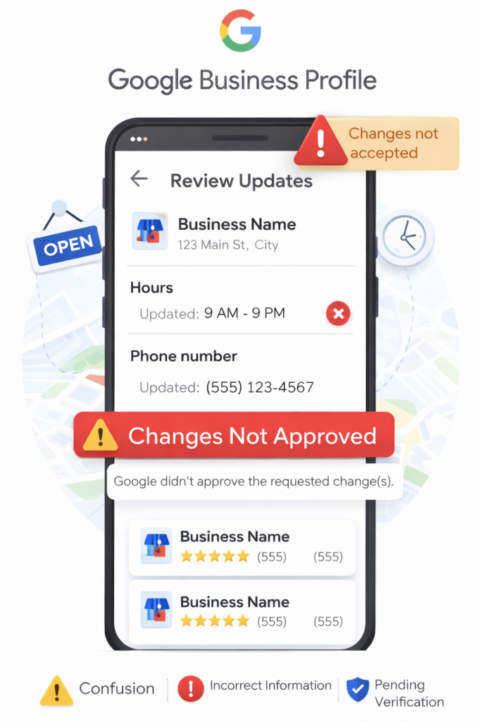 Changes not approved in Google business profile